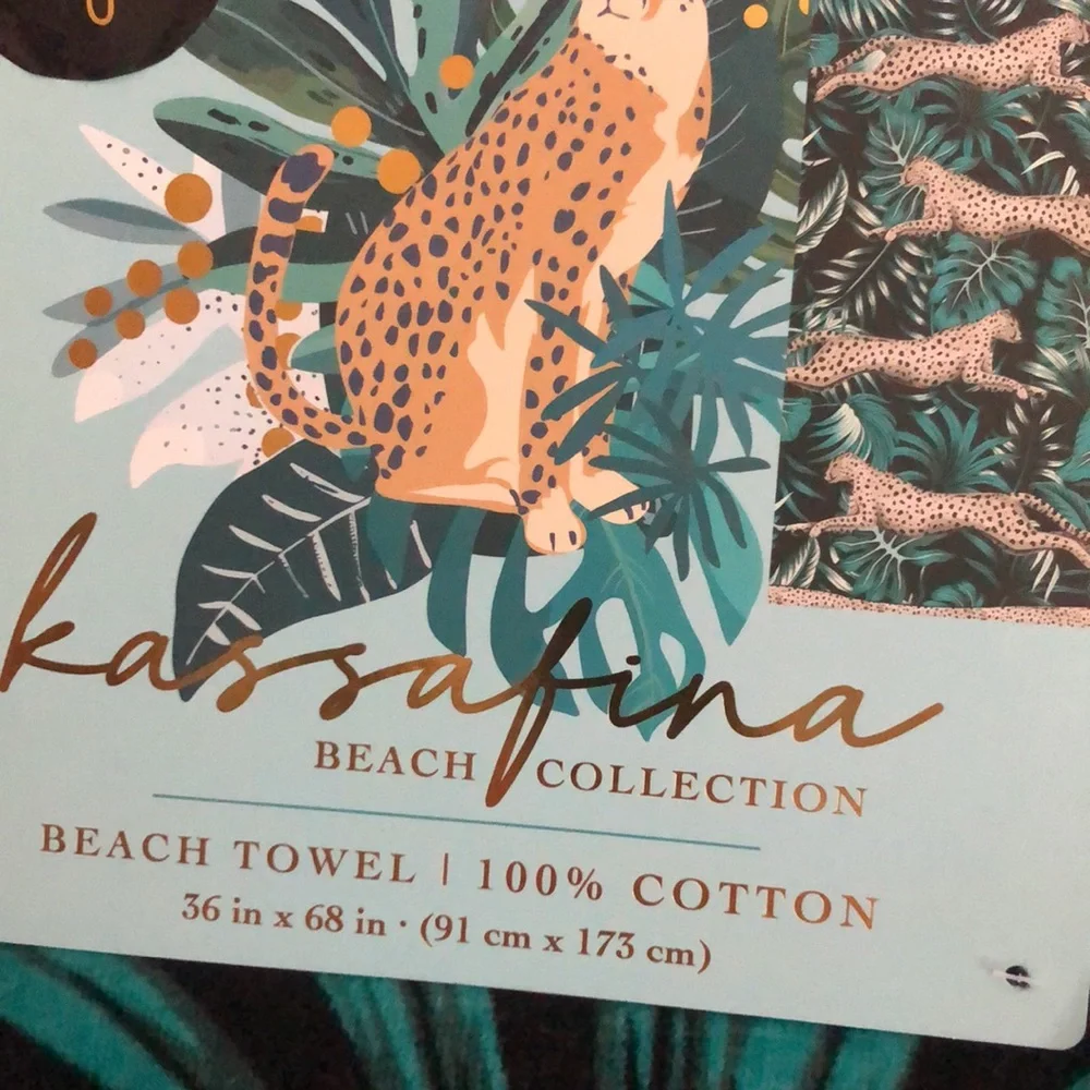 Kassafina Leopard Palm Beach Towel - Teal Black